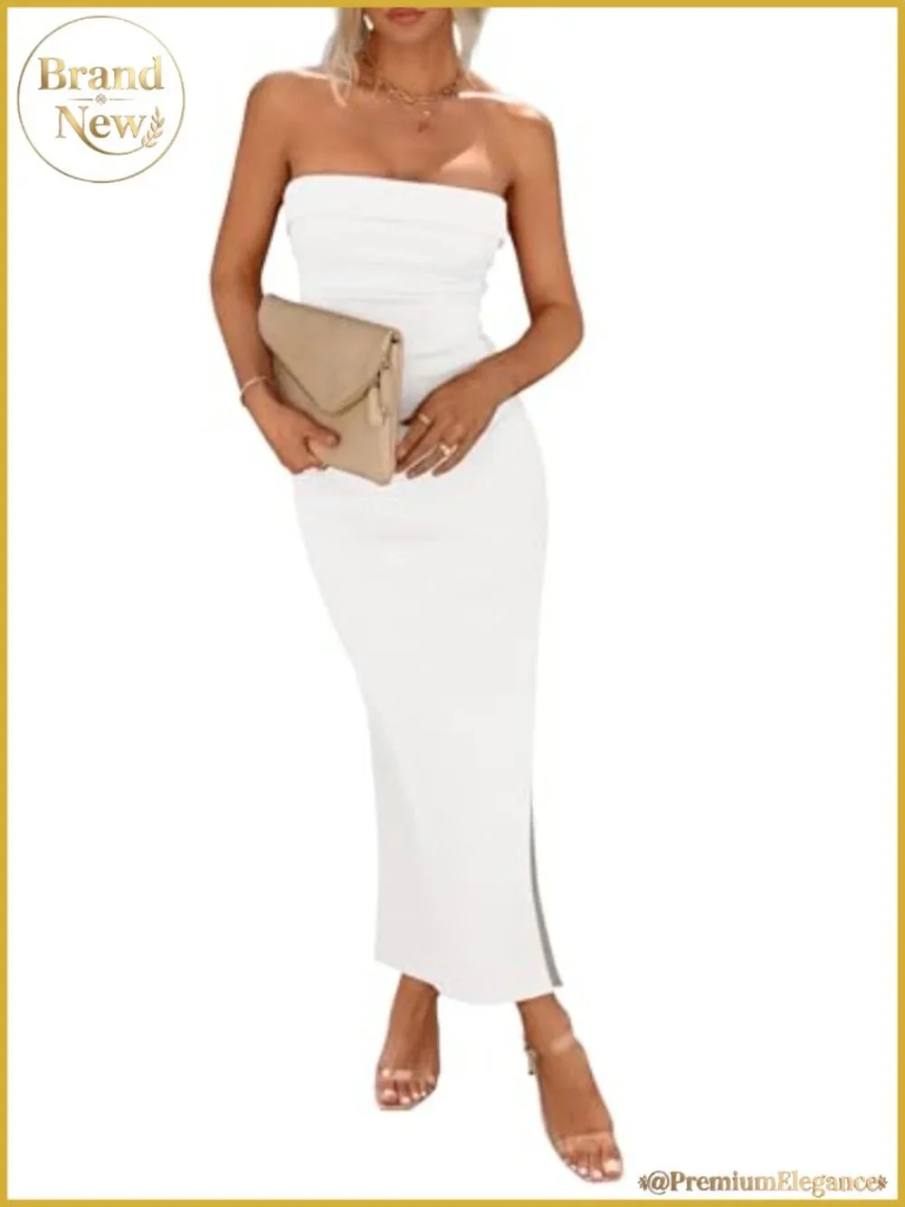 Strapless Maxi Dress Bodycon Mermaid Slit Ribbed Knit Cocktail Party
